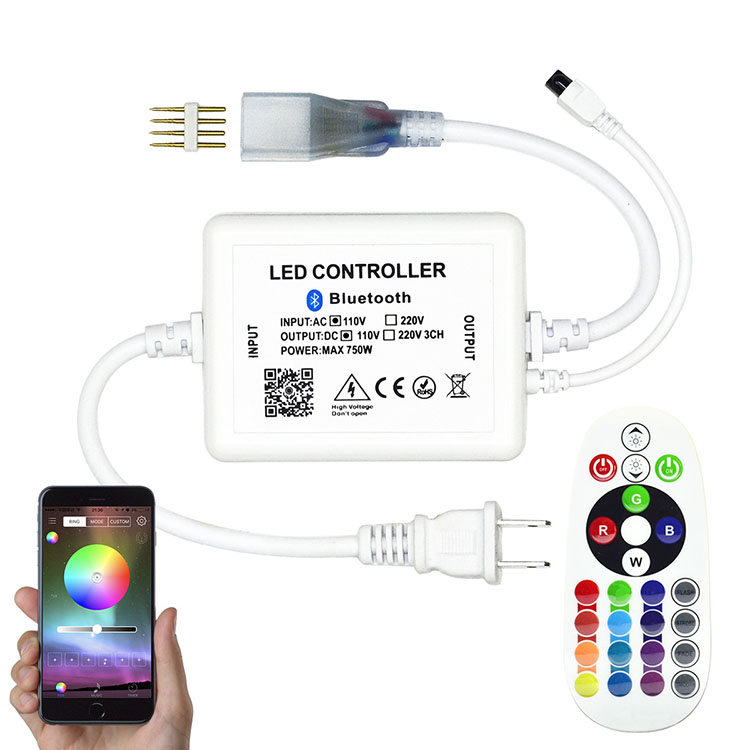 AC110V 750W WiFi/Buletooth Music IR Wireless High-Voltage RGB Controller For High Voltage LED Tape Lights - Support Alexa, Google Home and Nest